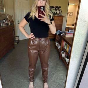 Princess Polly High Waisted Brown Leather Pants